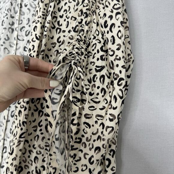 11 Honore Womens Top 2 Beige Cheetah Animal Print Long Duster Cardigan Resort - Picture 2 of 13